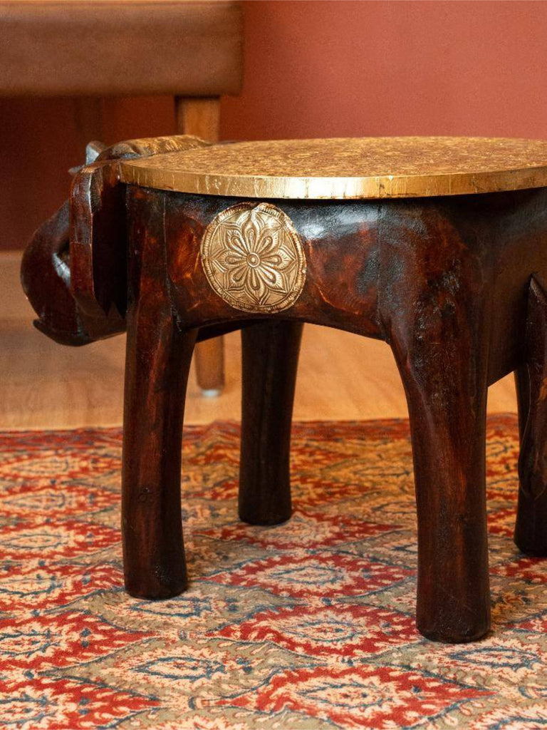 Elements of Piharwa Wooden Elephant stool Brass fitted