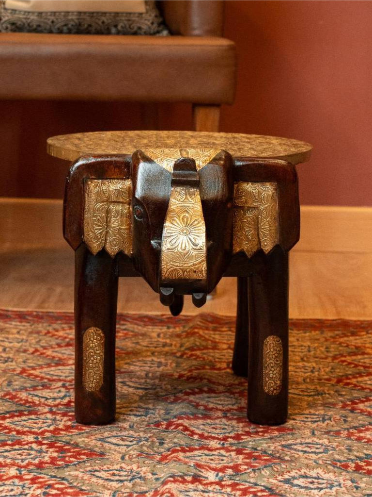 Elements of Piharwa Wooden Elephant stool Brass fitted