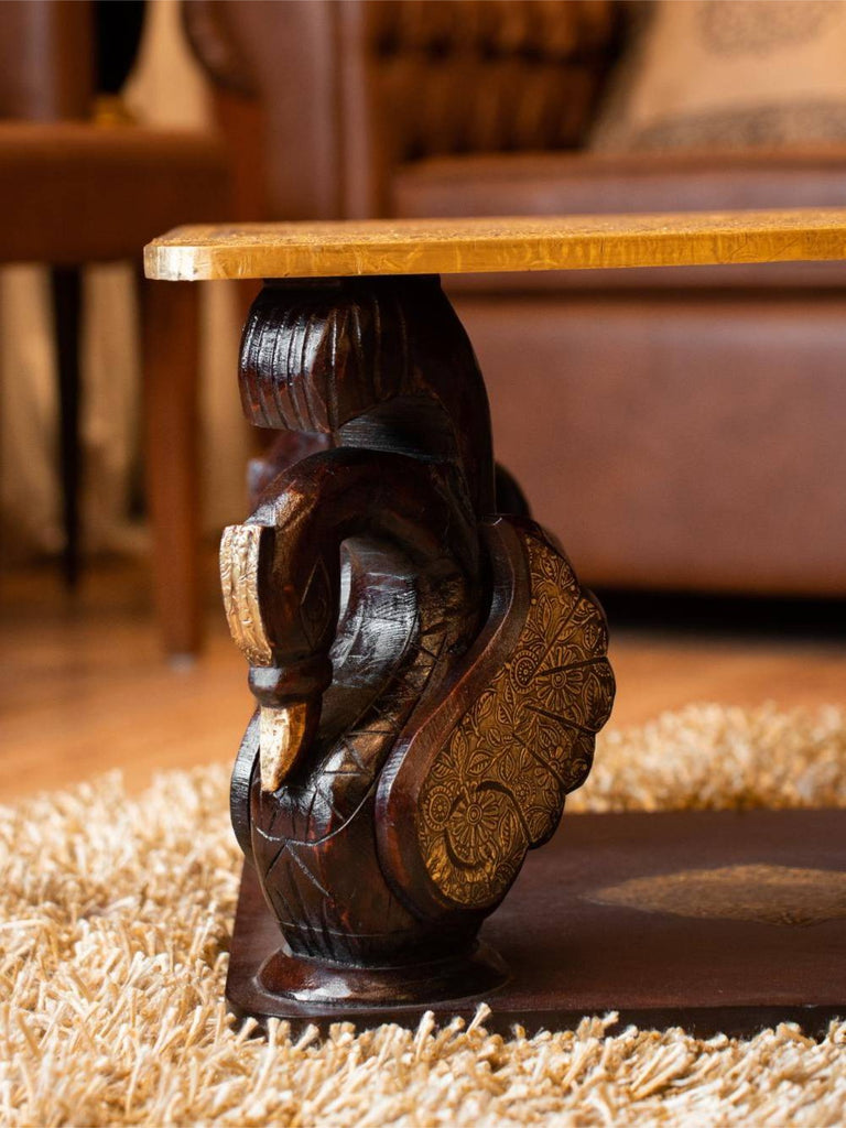 Elements of Piharwa Brass inlaid Wooden Table with peacock legs