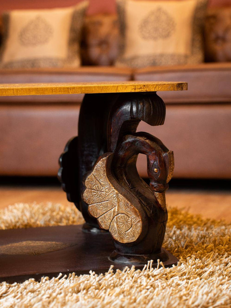 Elements of Piharwa Brass inlaid Wooden Table with peacock legs