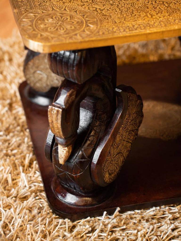 Elements of Piharwa Brass inlaid Wooden Table with peacock legs