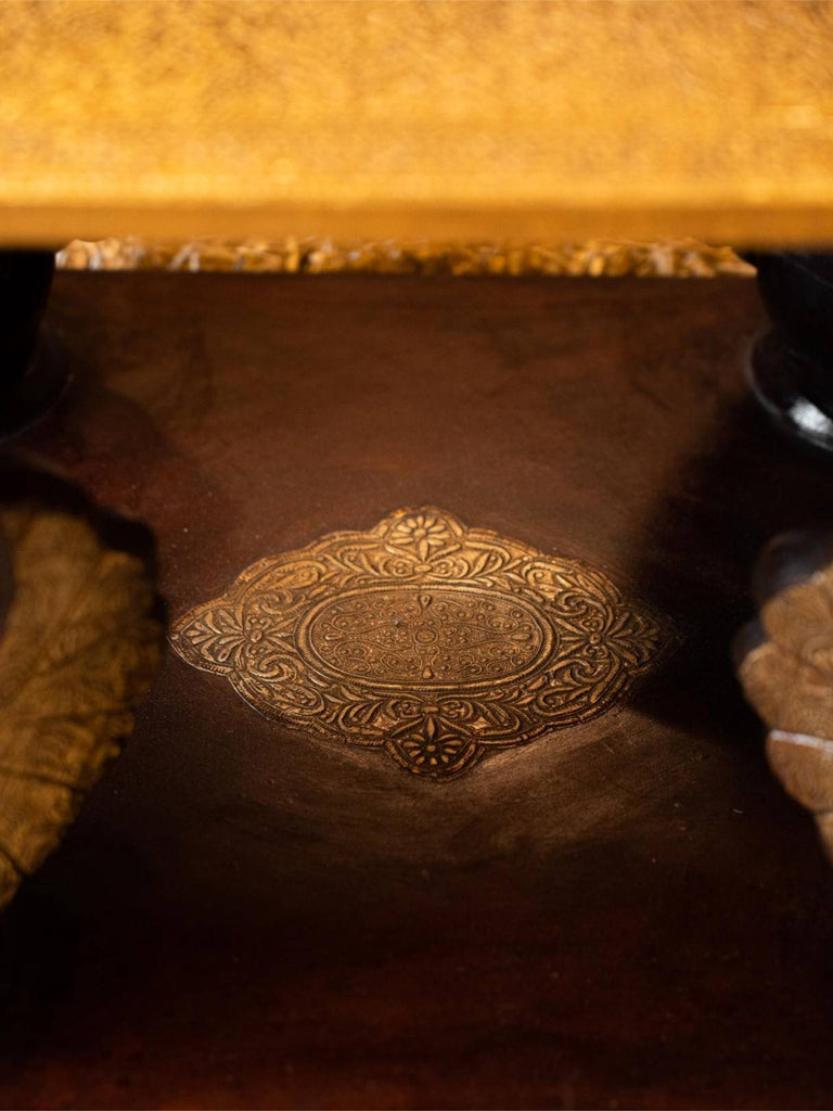 Elements of Piharwa Brass inlaid Wooden Table with peacock legs