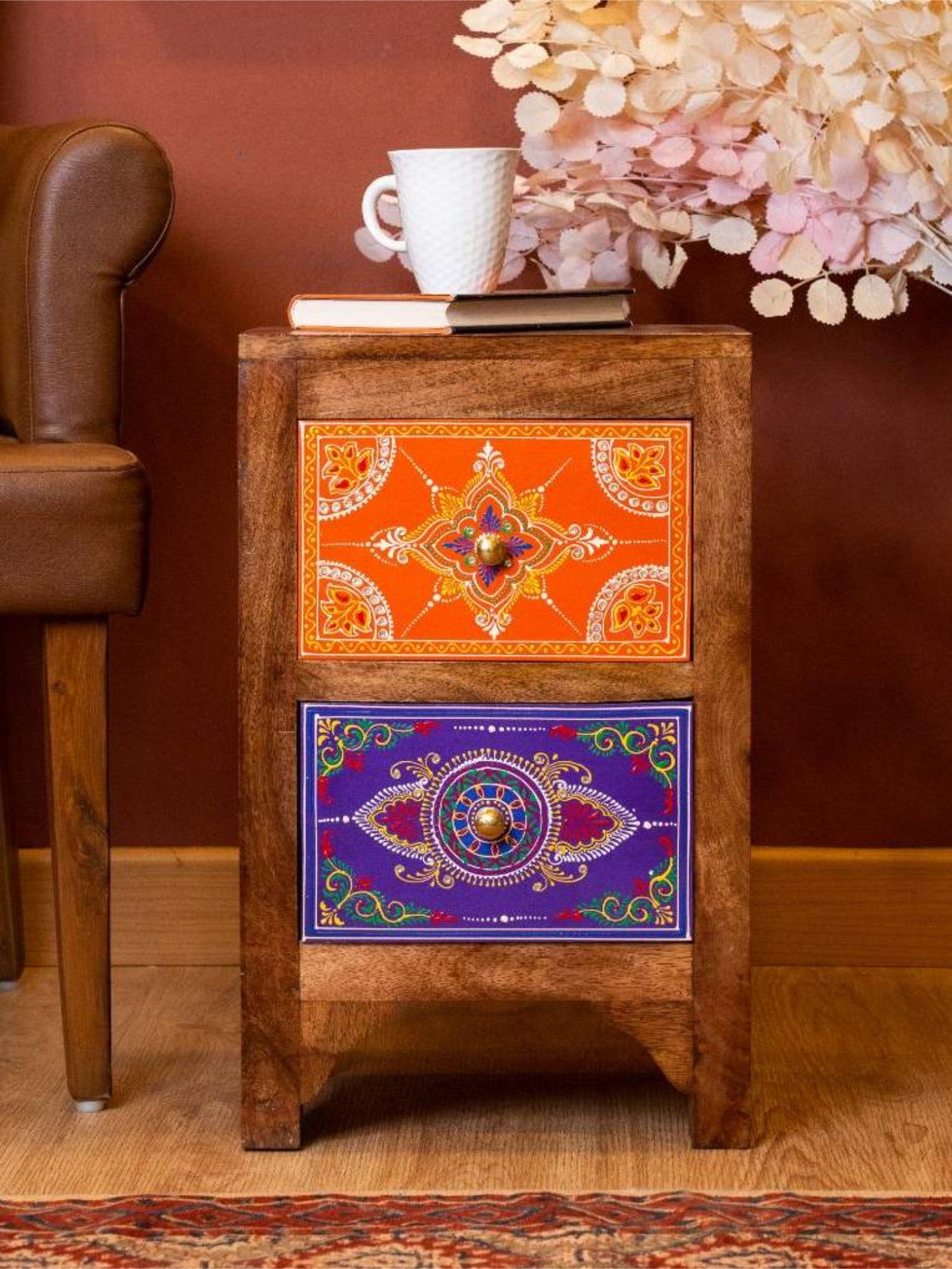 Elements of Piharwa Two Drawer Bed Side Polish Table