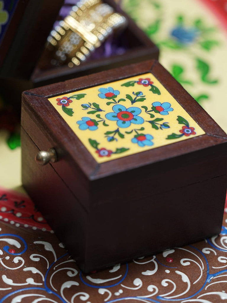 Elements of Piharwa Wooden Ceramic Tile Box Yellow