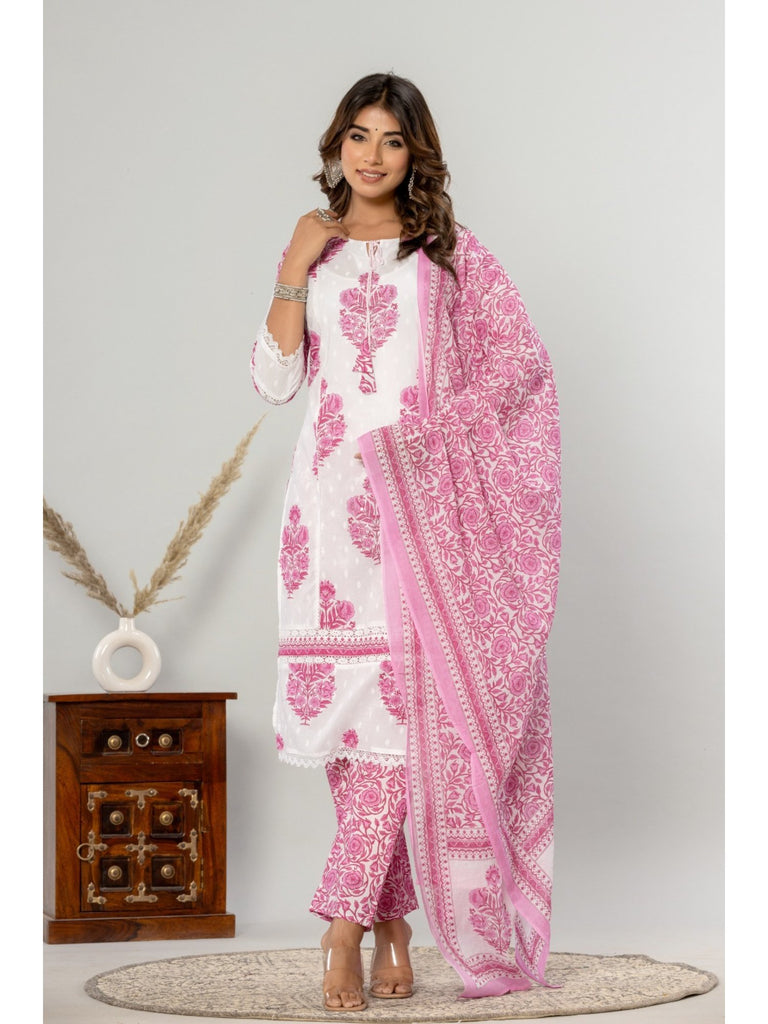 Piharwa Cotton Printed Jari Work Pink