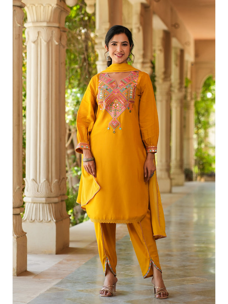 Piharwa Thread and mirror work kurta Yellow