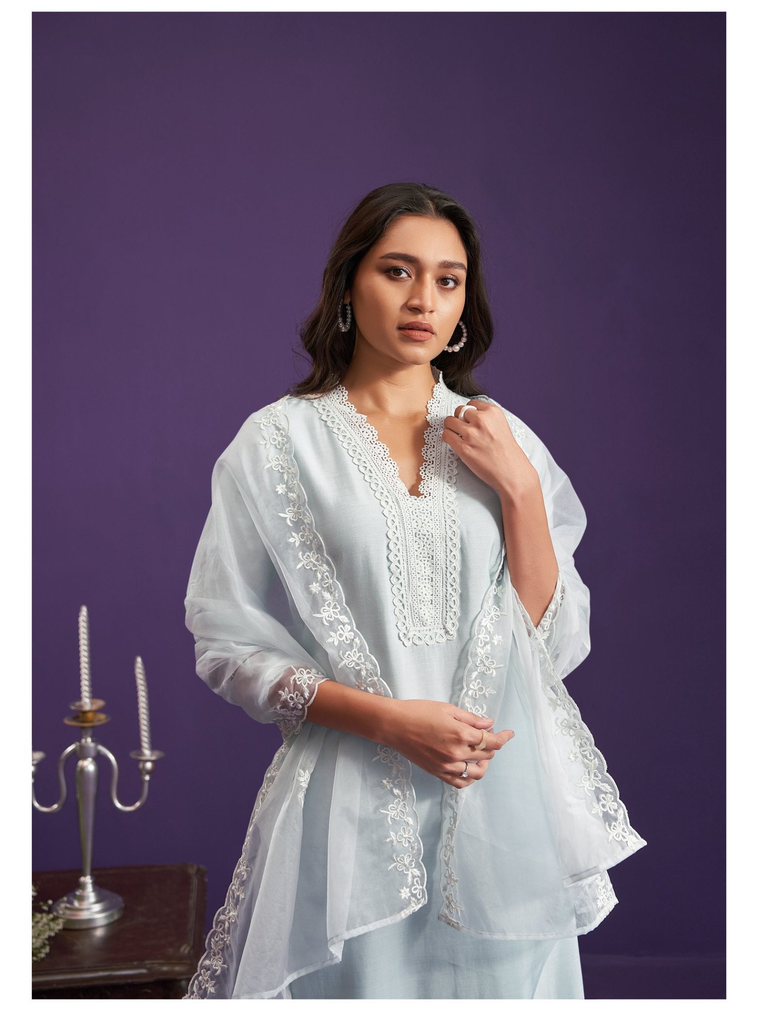Piharwa Chikankari work suit Sky Blue