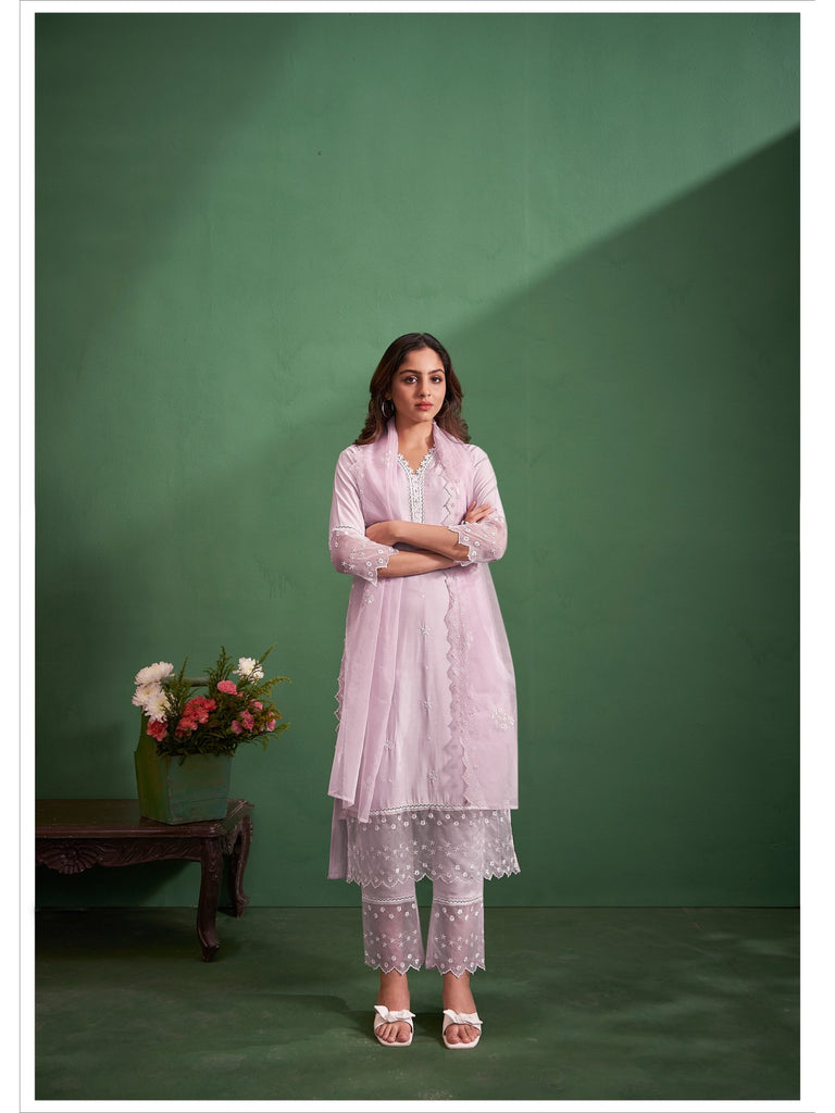 Piharwa Chikankari work suit Lavender