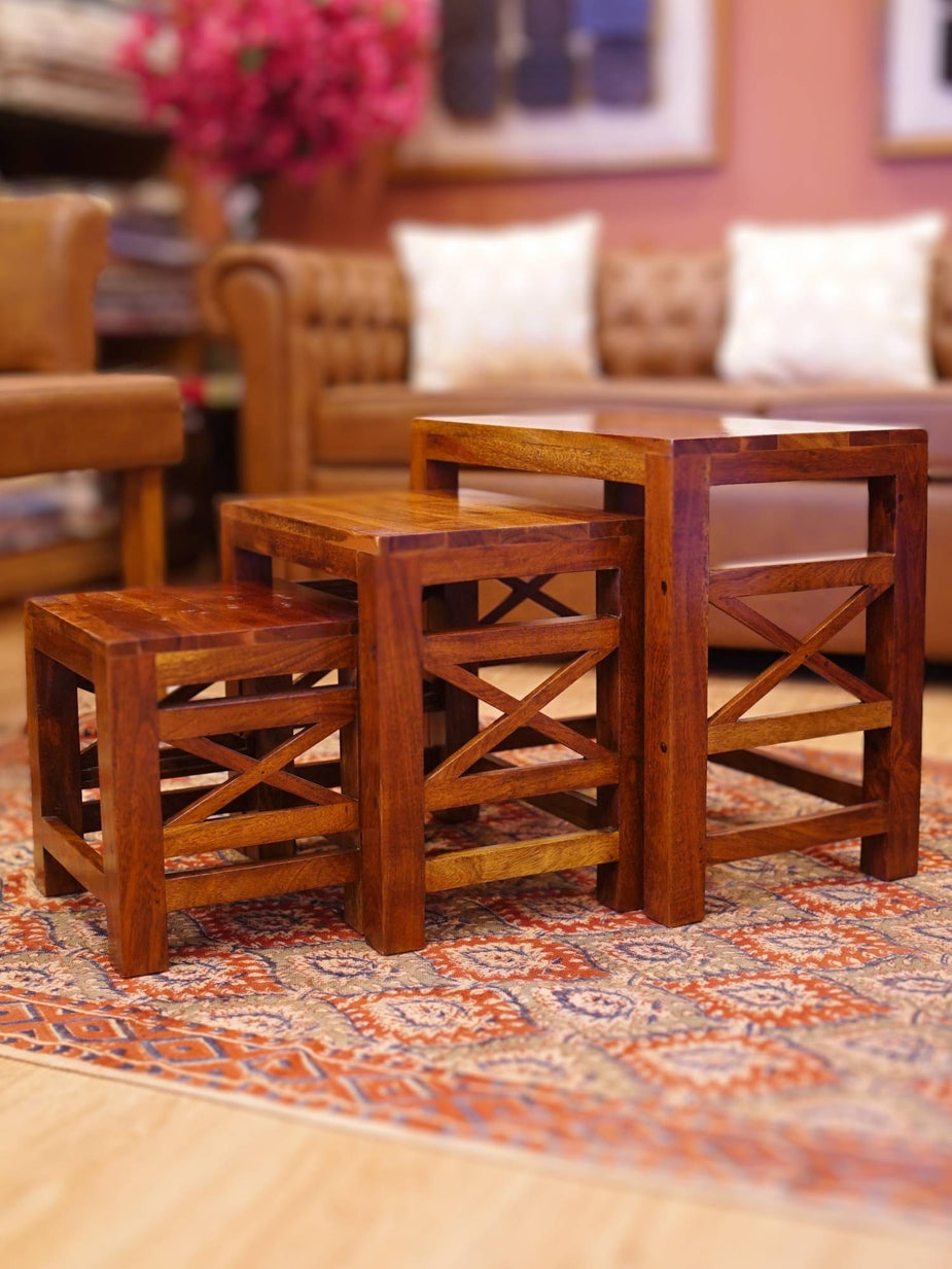 Rustic Accent Nesting Stools (Set of 3) – Piharwa India