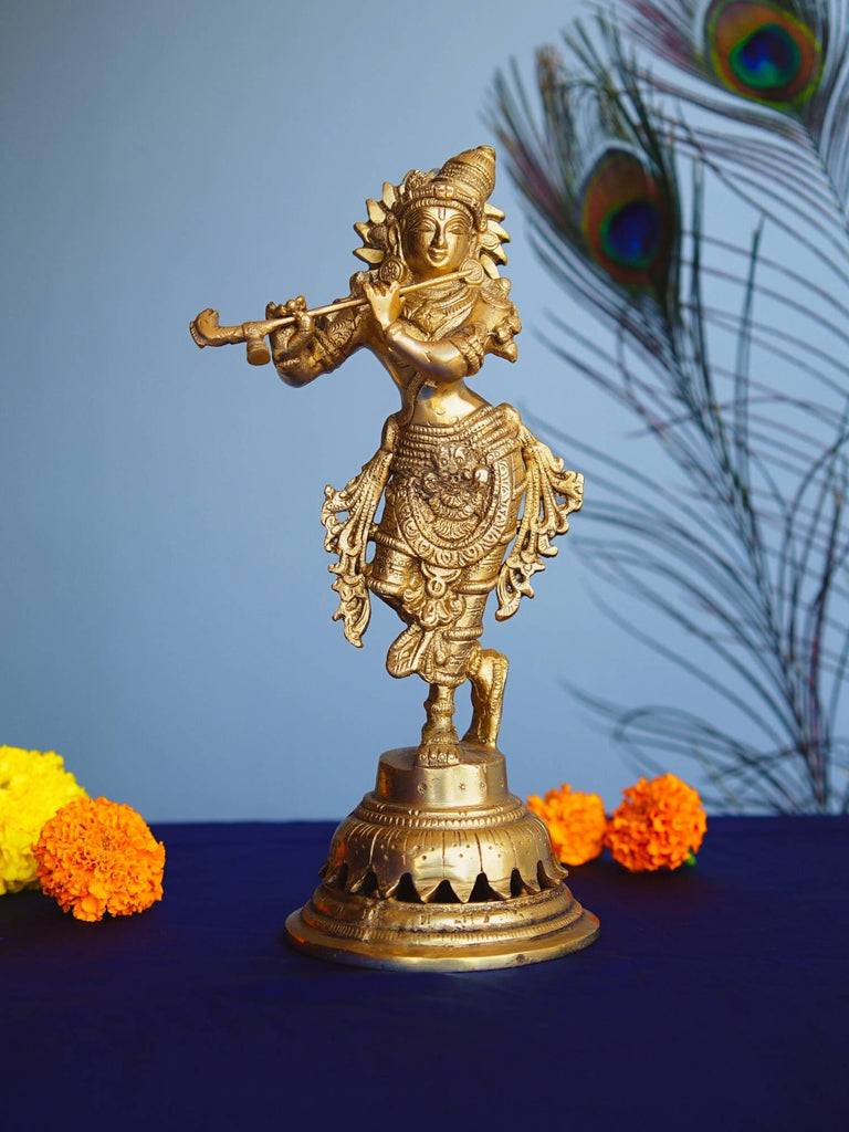 Elements of Piharwa Brass Idol Of Lord Shri Krishna Playing The Flute