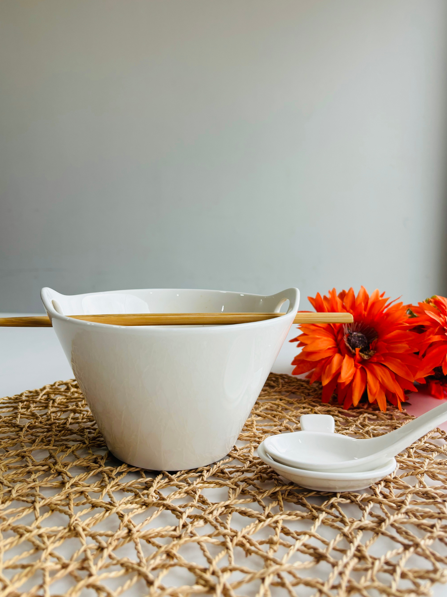 Elements of Piharwa Ceramic Noodle Bowl with Chopstick and Spoon