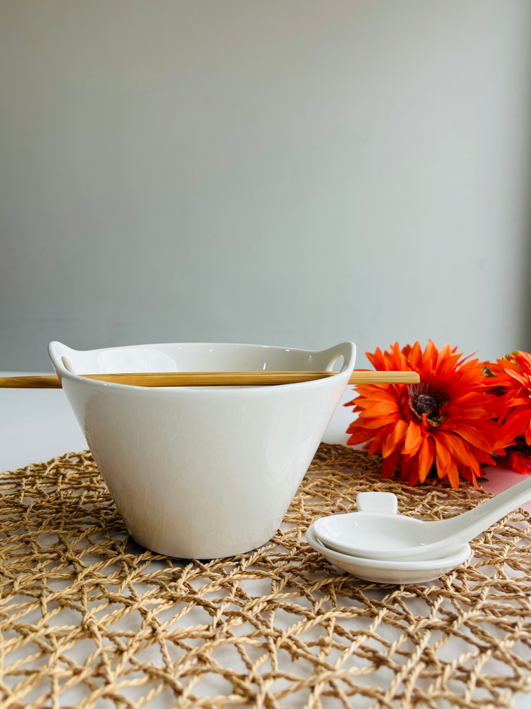 Elements of Piharwa Ceramic Noodle Bowl with Chopstick and Spoon