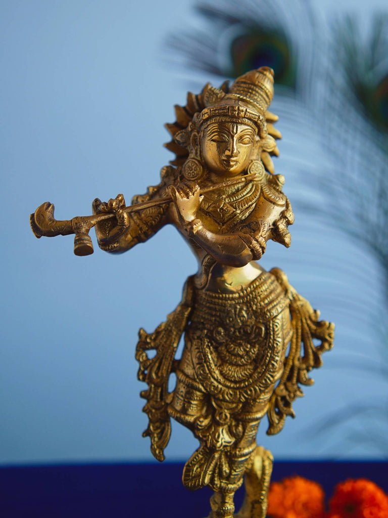 Elements of Piharwa Brass Idol Of Lord Shri Krishna Playing The Flute