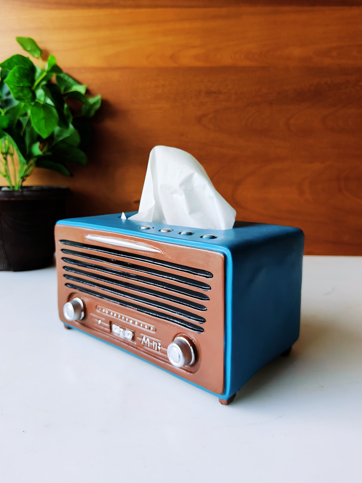 Elements of piharwa Retro Radio Tissue Box Blue