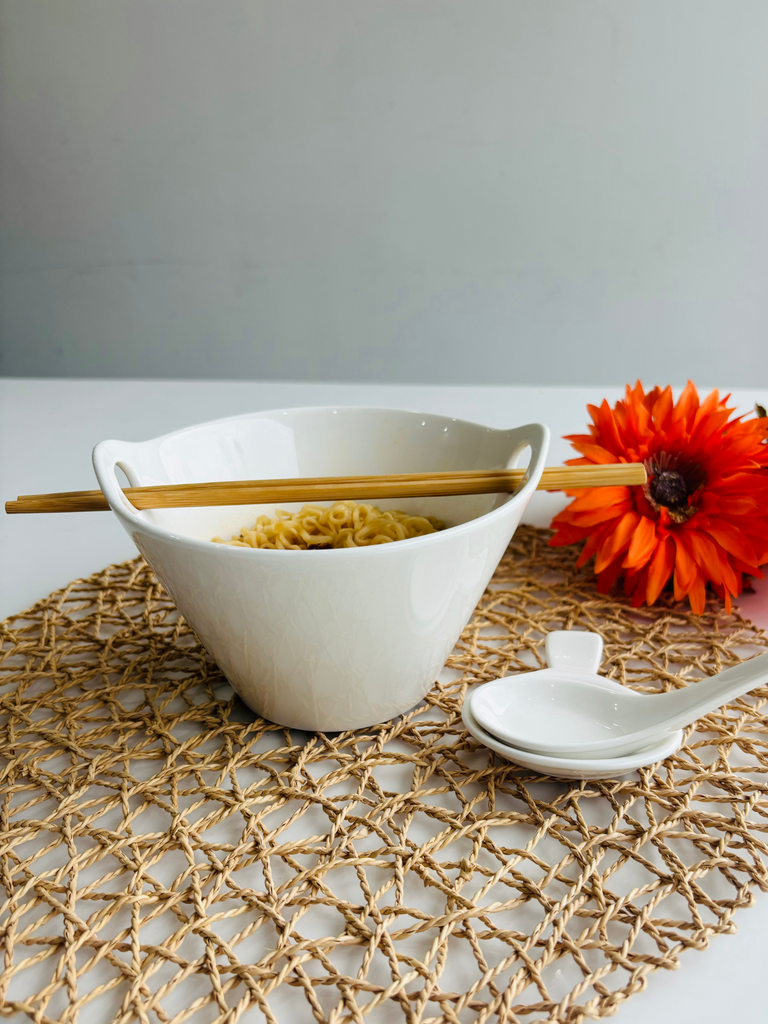 Elements of Piharwa Ceramic Noodle Bowl with Chopstick and Spoon