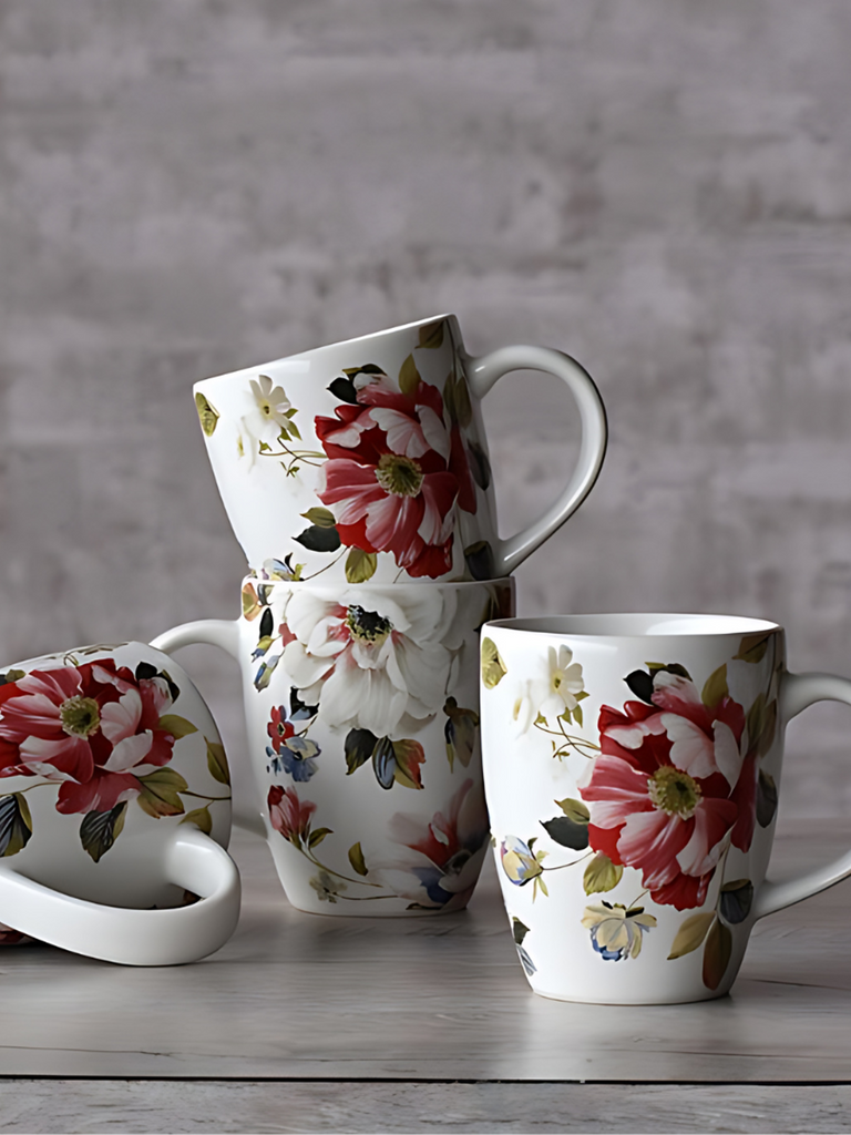 Elements of Piharwa Floral - White Mugs (Set of 4 )