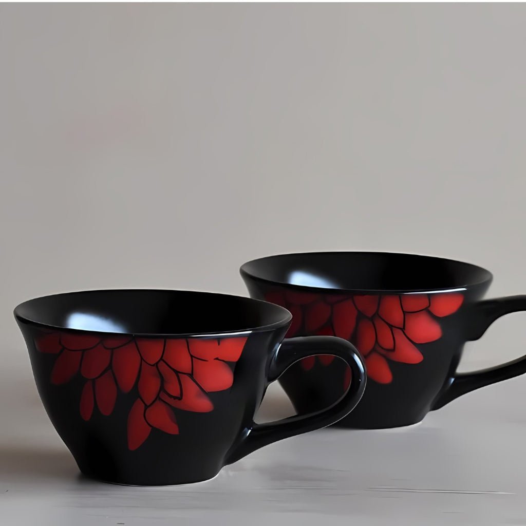 Elements of Piharwa Floral Classic Black and Red Mug (Set of 6)