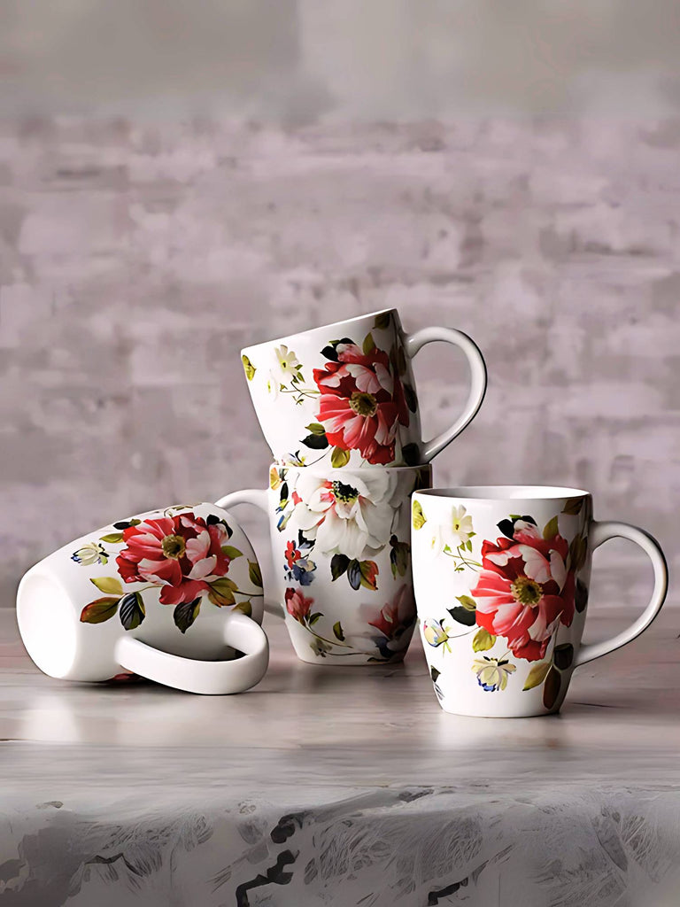 Elements of Piharwa Floral - White Mugs (Set of 4)