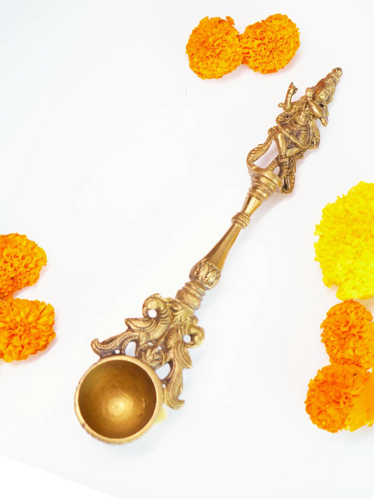 Elements of Piharwa Lord Krishna Brass Handcrafted Pooja Aahuti Spoon