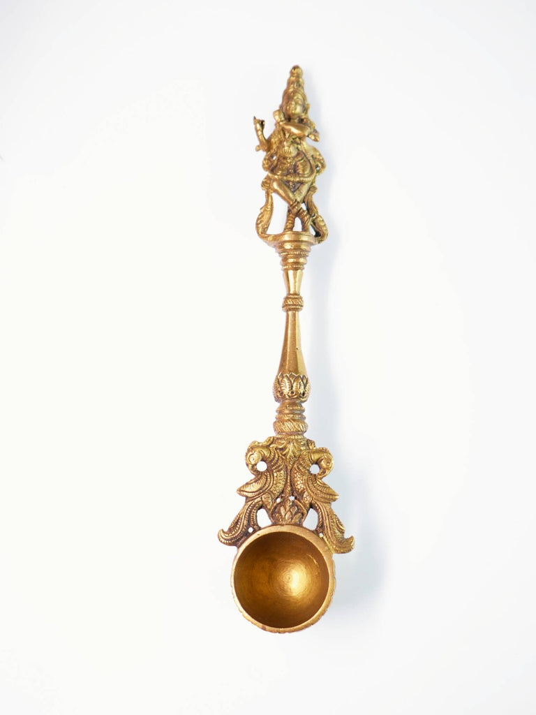 Elements of Piharwa Lord Krishna Brass Handcrafted Pooja Aahuti Spoon