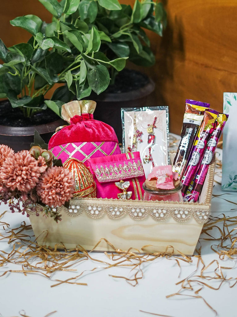 Elements of Piharwa Basket Rakhi Hamper