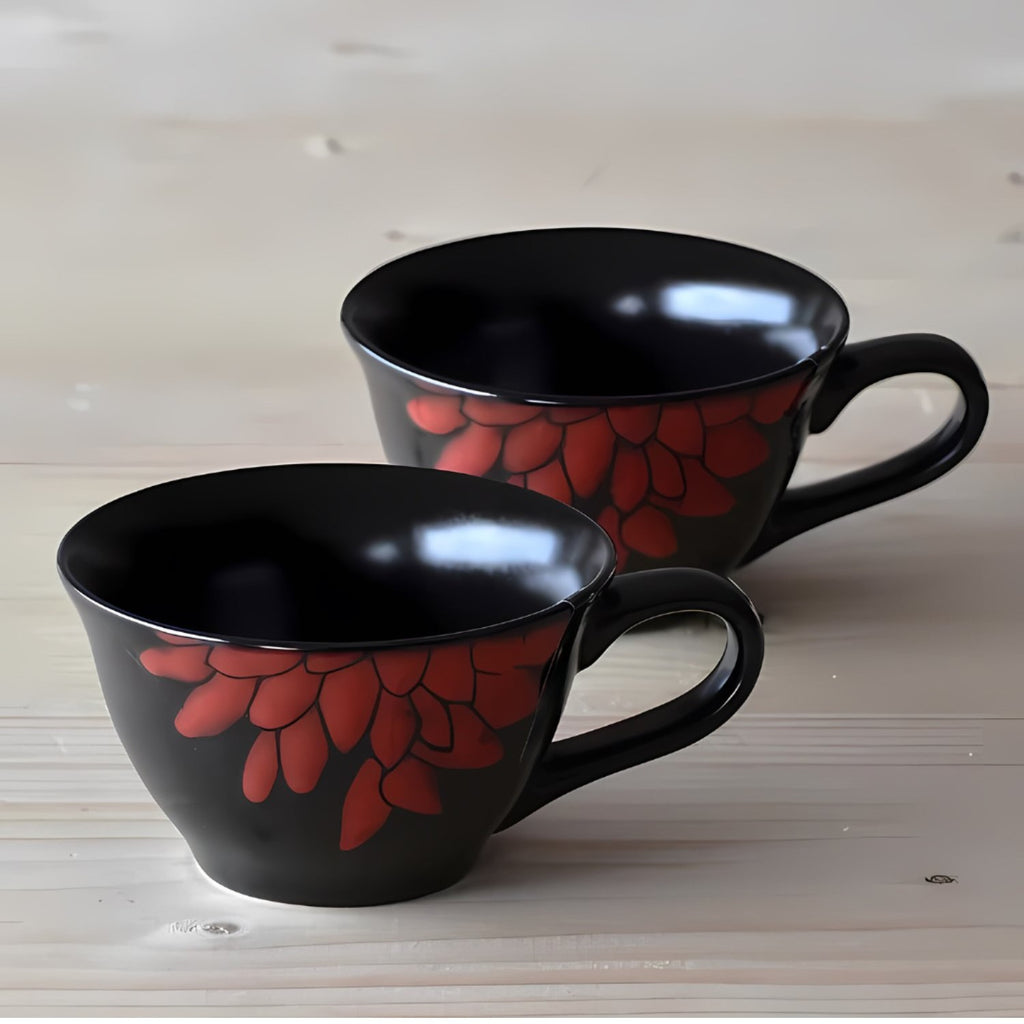 Elements of Piharwa Floral Classic Black and Red Mug (Set of 6)