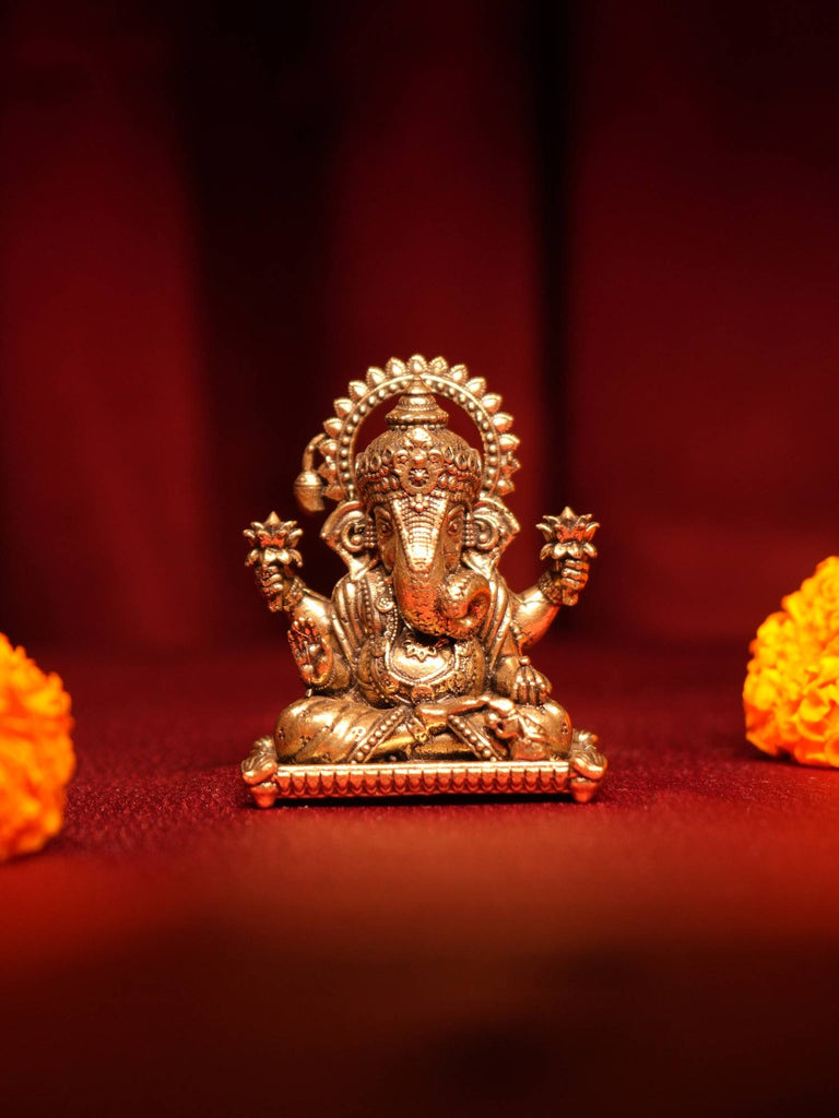 Elements of Piharwa Brass Mini Ganesha On Chowki