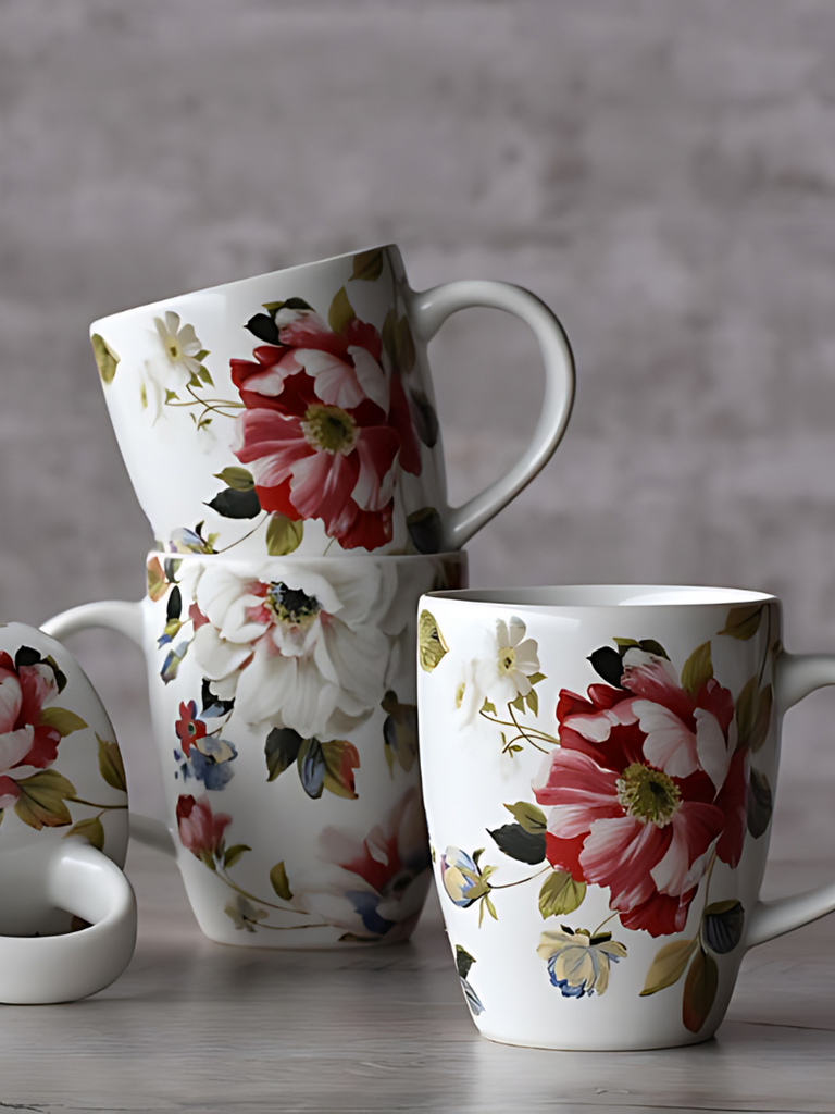 Elements of Piharwa Floral - White Mugs (Set of 4 )