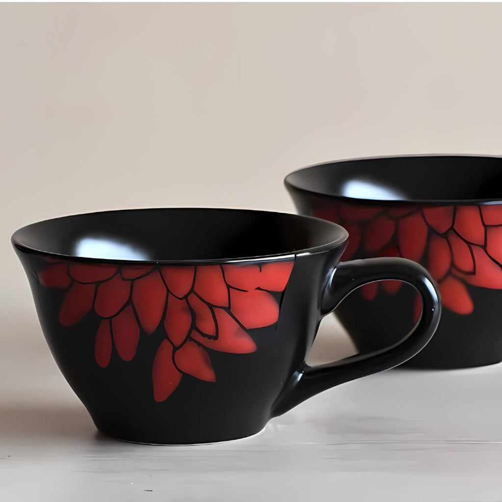 Elements of Piharwa Floral Classic Black and Red Mug (Set of 6)