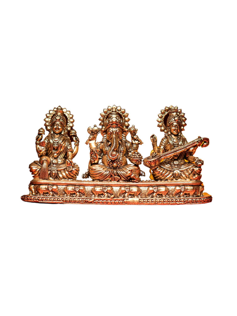 Elements of Piharwa Brass Ganesh Laxmi Saraswati On Stand with Chowki