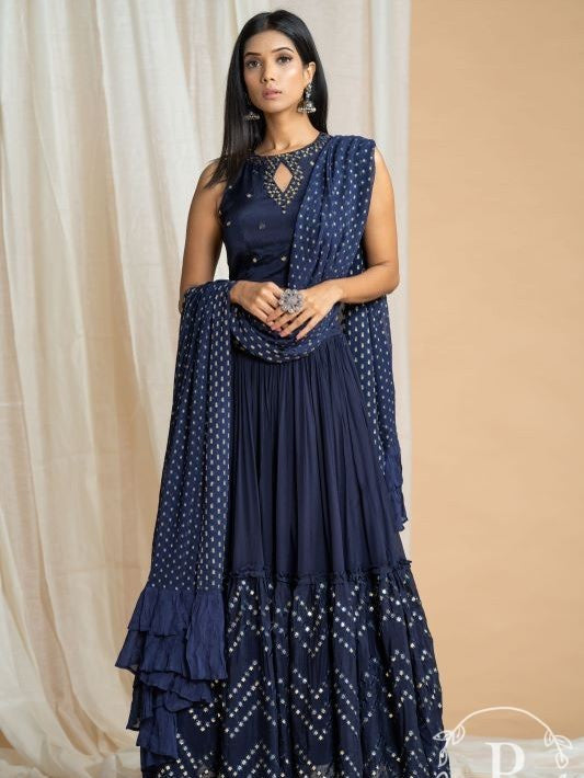 Piharwa Blue Georgette Lehenga