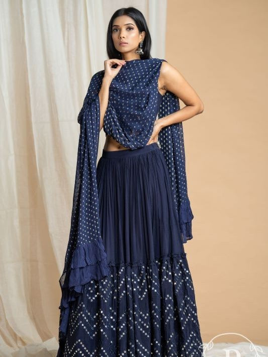 Piharwa Blue Georgette Lehenga