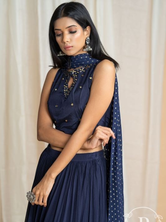 Piharwa Blue Georgette Lehenga
