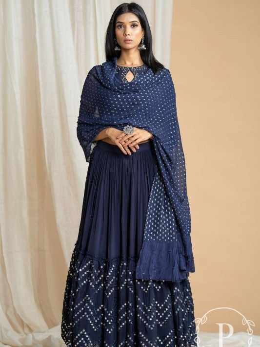 Piharwa Blue Georgette Lehenga
