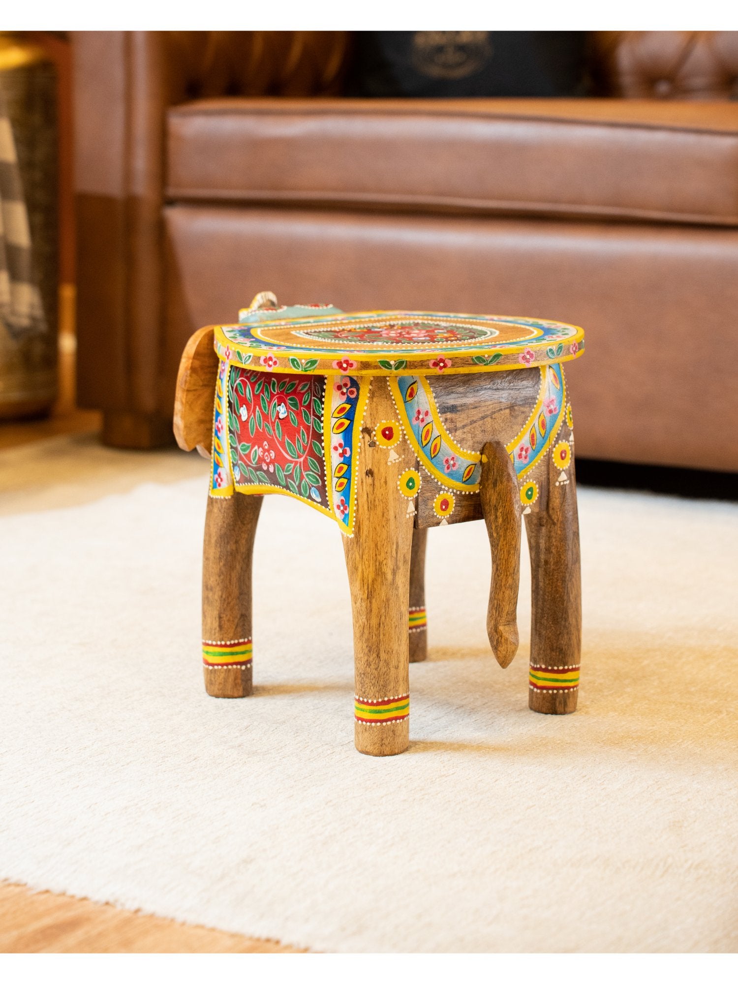 Elements of Piharwa Handcrafted Elephant Bust Side Stool