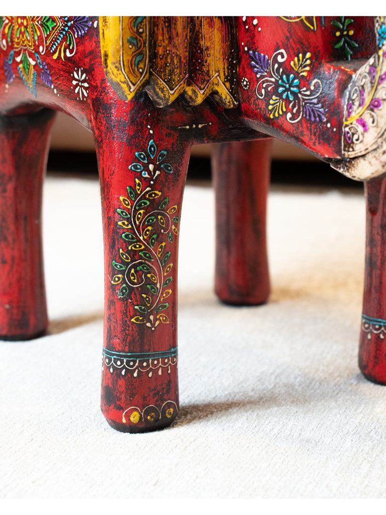 Elements of Piharwa Handpainted Sheesham Wood- Elephant Bust Side Stool