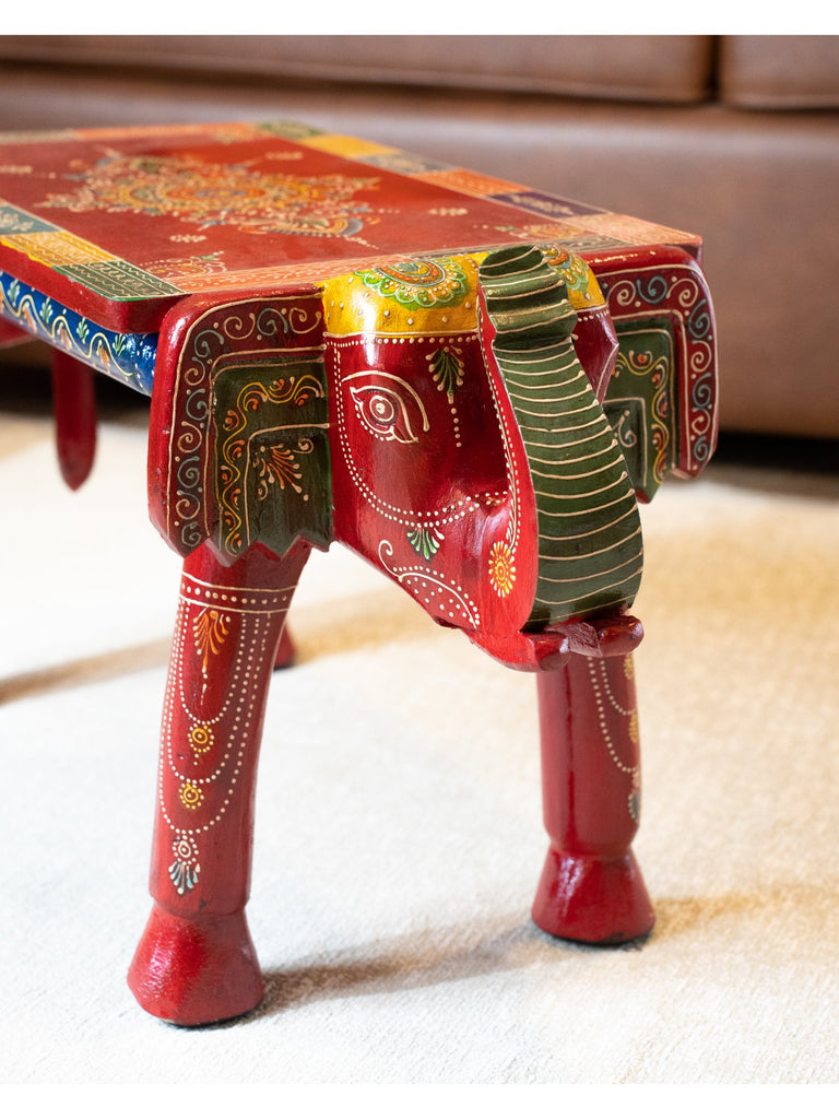 Elements of Piharwa Handpainted sheesham wood- elephant bust stool