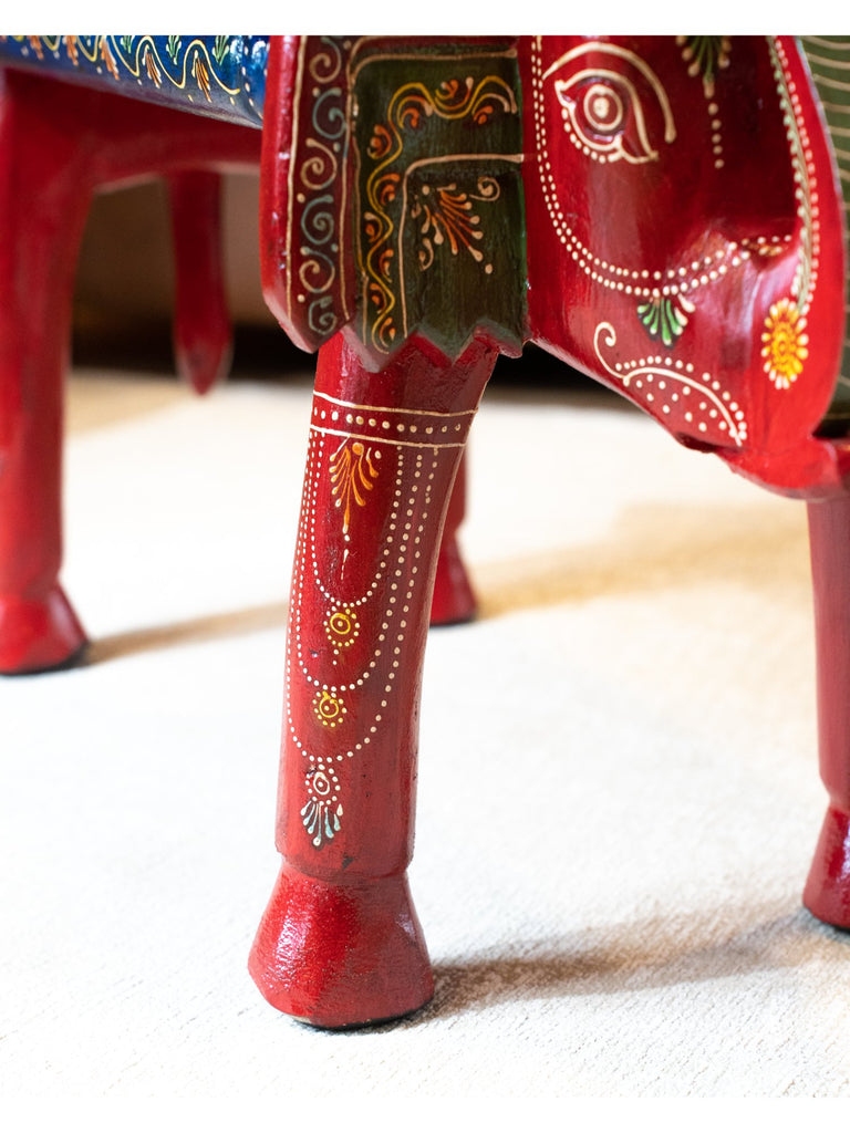 Elements of Piharwa Handpainted sheesham wood- elephant bust stool