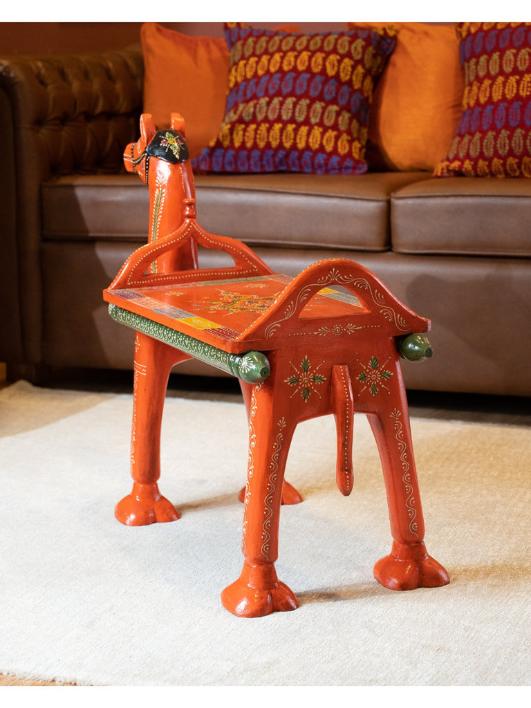 Elements of Piharwa Handcrafted Camel Bust Stool Orange