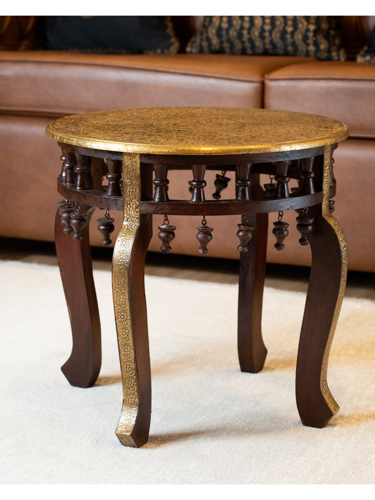 Elements of Piharwa Wooden Round Table with Brass Fitted Top