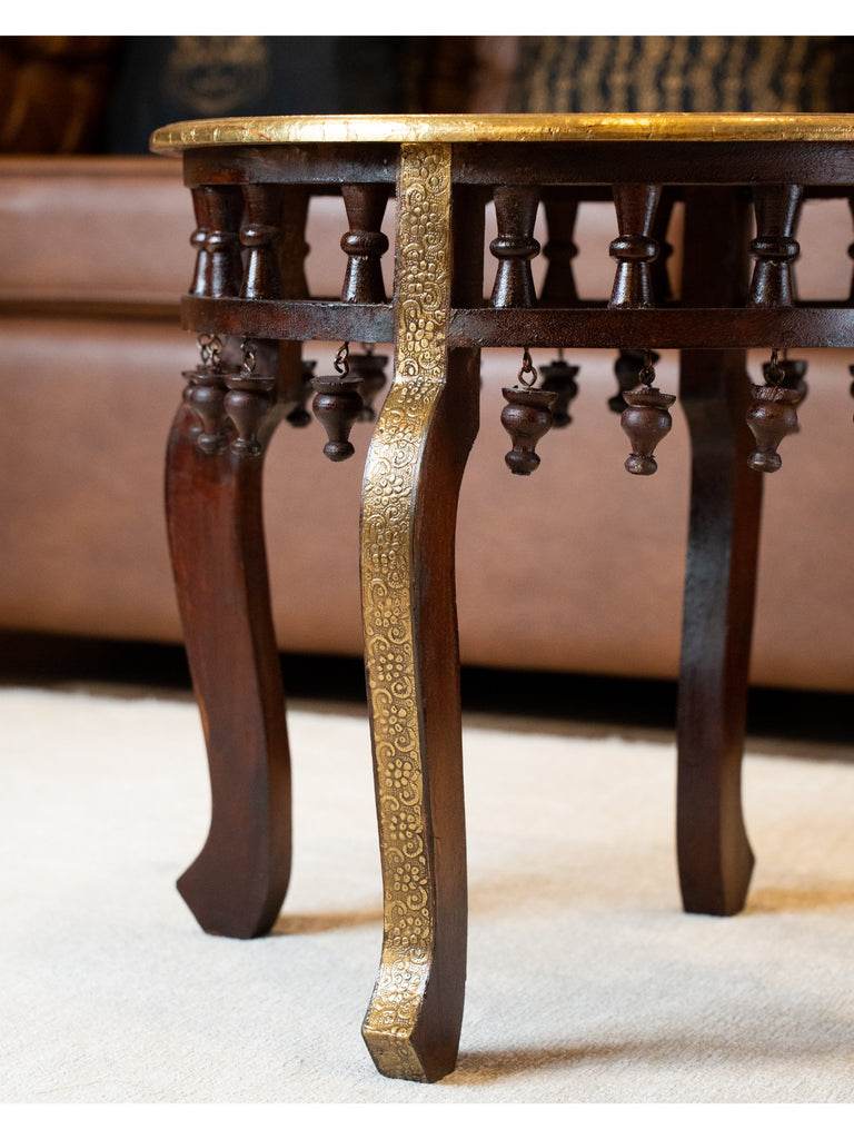 Elements of Piharwa Wooden Round Table with Brass Fitted Top