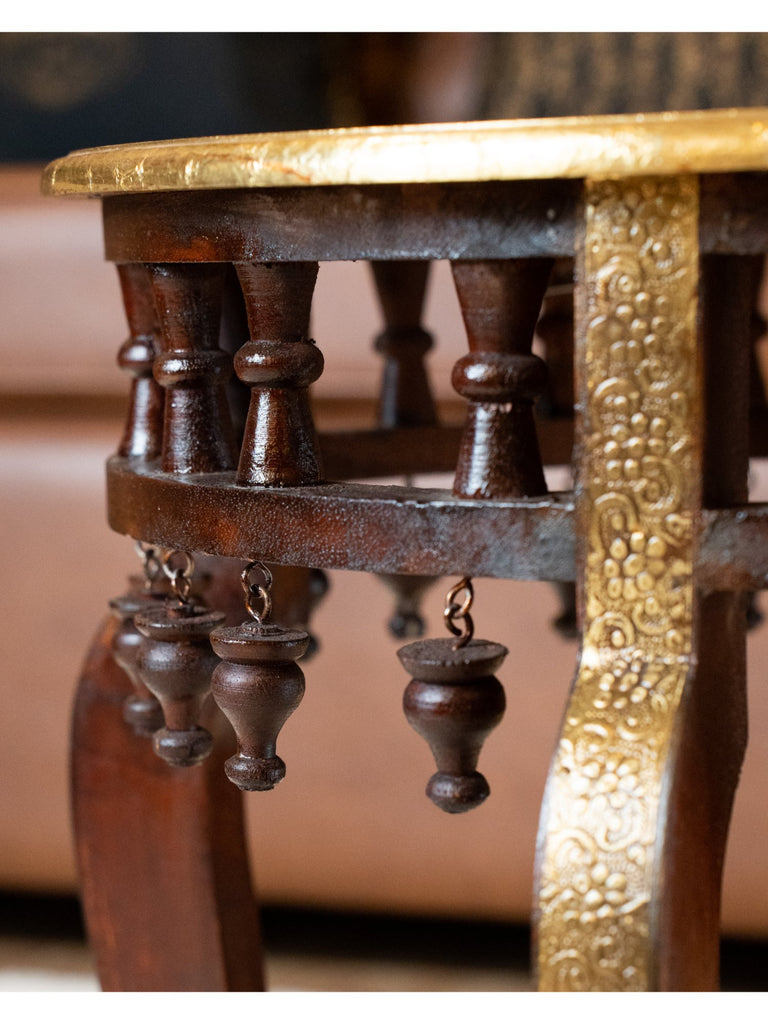 Elements of Piharwa Wooden Round Table with Brass Fitted Top