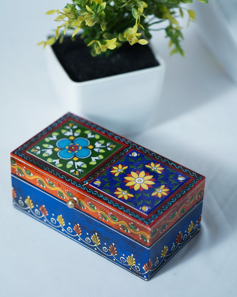 Elements of Piharwa Wooden Ceramic Tile Box Blue