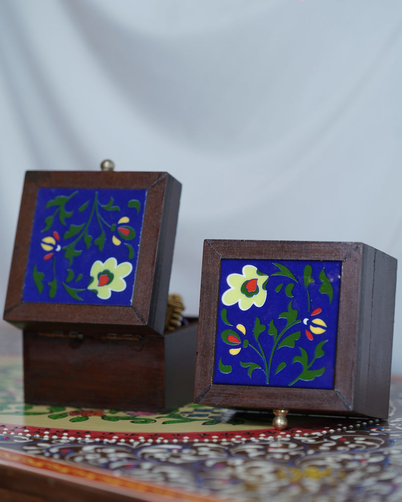 Elements of Piharwa Wooden Ceramic Tile Box Blue