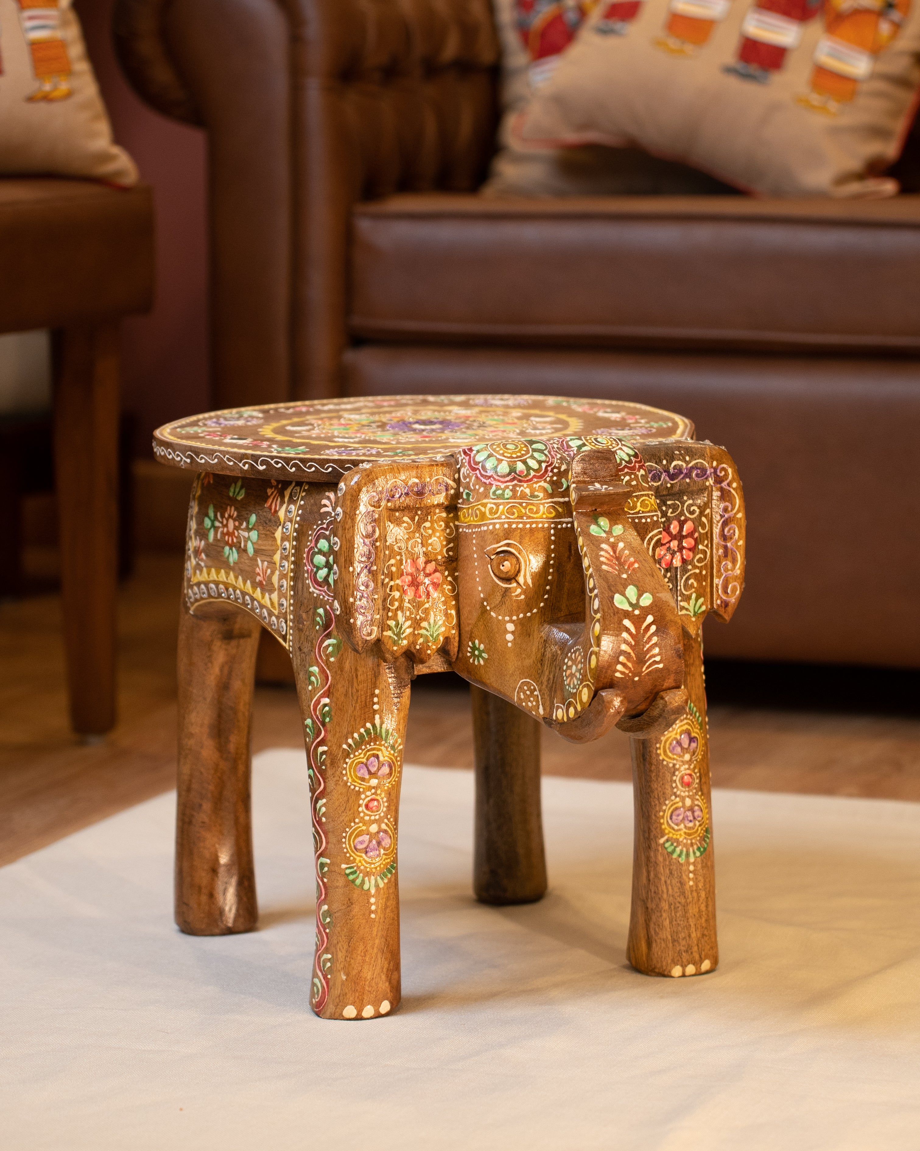 Elements of Piharwa Handcrafted Elephant Bust Side Stool
