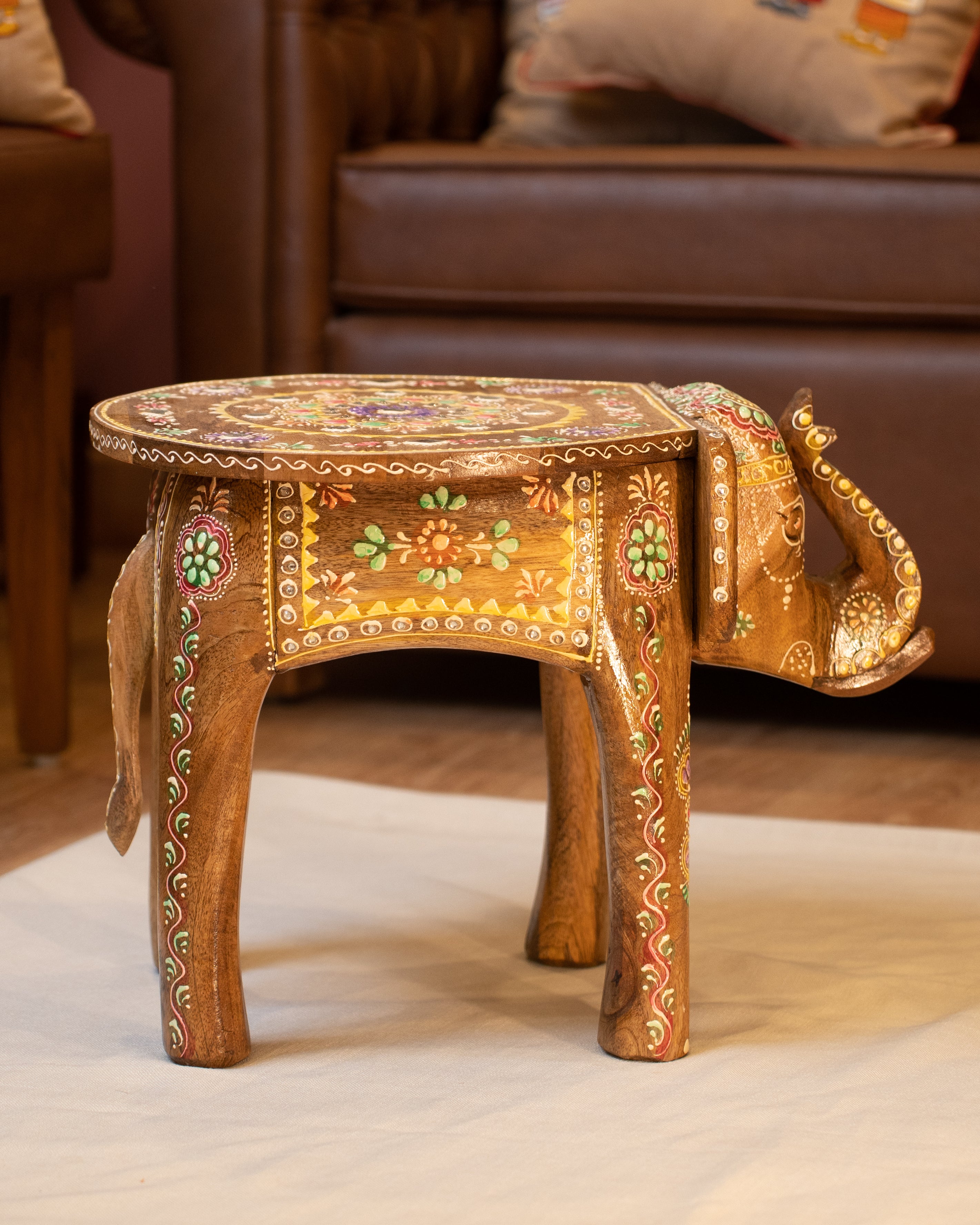 Elements of Piharwa Handcrafted Elephant Bust Side Stool