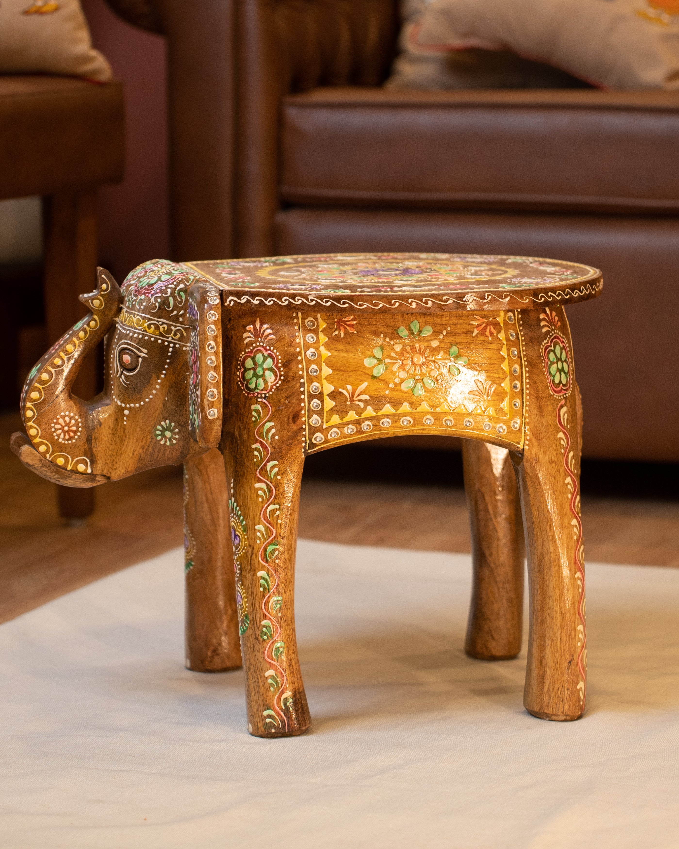 Elements of Piharwa Handcrafted Elephant Bust Side Stool