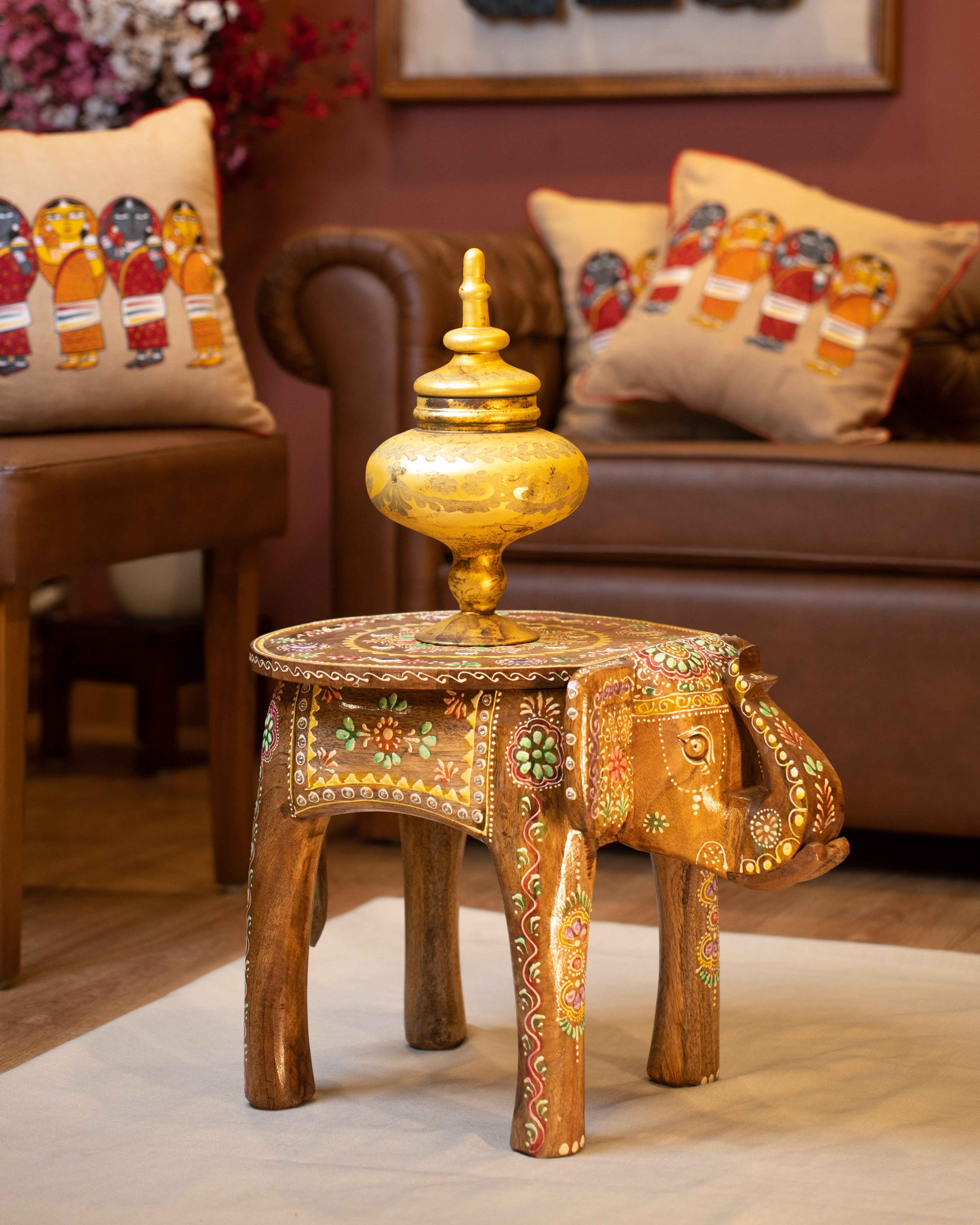 Elements of Piharwa Handcrafted Elephant Bust Side Stool