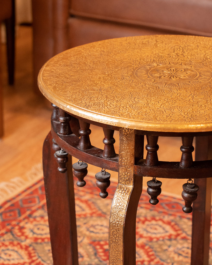 Elements of Piharwa Wooden Round Table with Brass Fitted Top