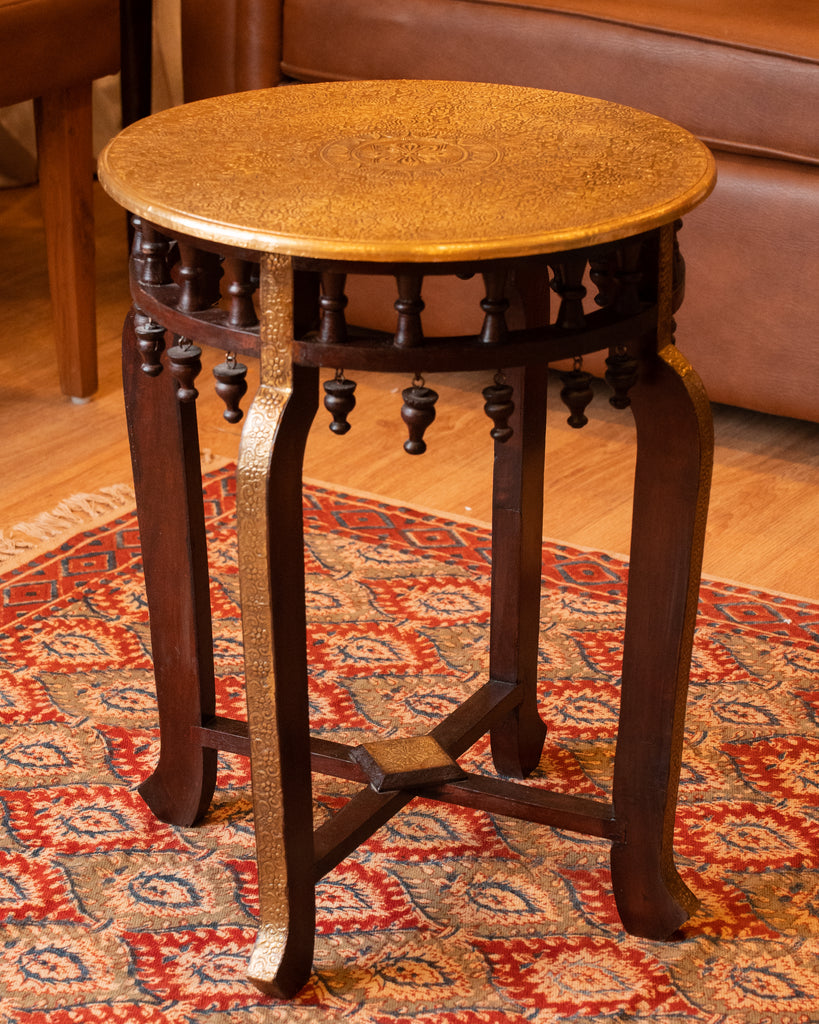 Elements of Piharwa Wooden Round Table with Brass Fitted Top